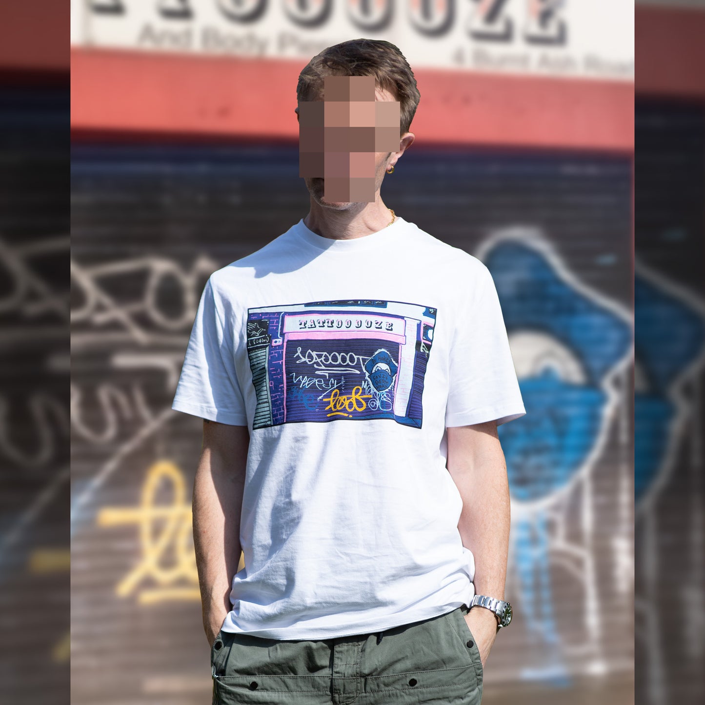 London graffiti illustration on an organic T-shirt
