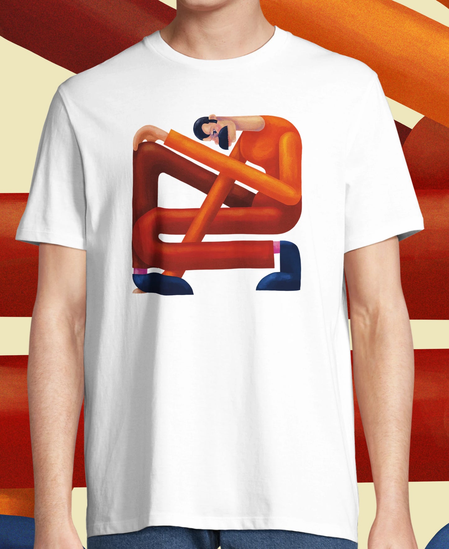 'Boxed in' illustration on an organic white t-shirt
